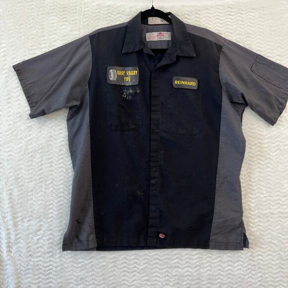 Red Kap Mechanics Shirt Adult Large Black Grey Short Sleeve Tire Shop Technician - Picture 1 of 11